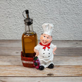 Foodie Chef Figurine Resin Oil & Vinegar Bottles Holder in Dark Brown Pail Set