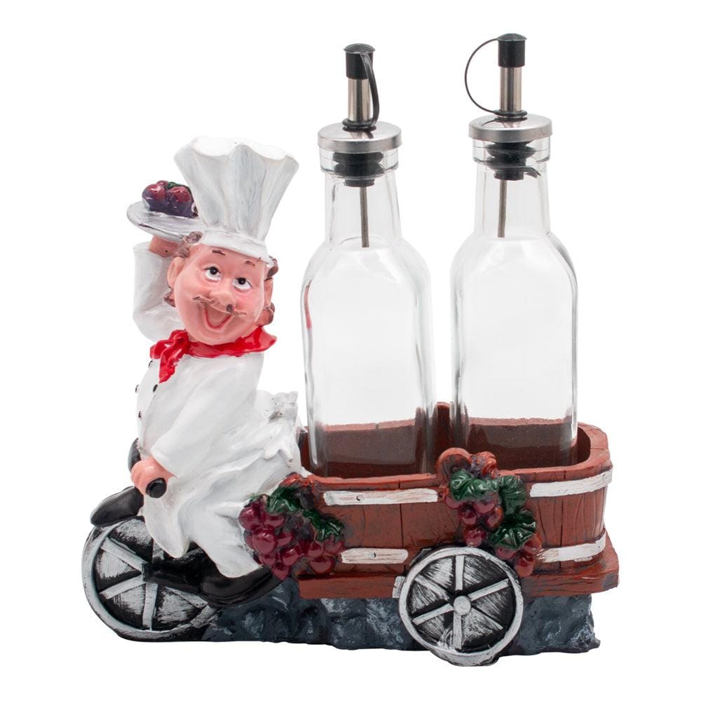 Foodie Chef Figurine Resin Oil & Vinegar Bottles Holder Set