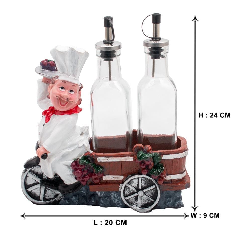 Foodie Chef Figurine Resin Oil & Vinegar Bottles Holder Set
