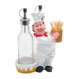 Foodie Chef Figurine Resin Oil & Vinegar Bottles with Toothpick Holder Set (Left)