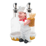 Foodie Chef Figurine Resin Oil & Vinegar Bottles with Toothpick Holder Set (Left)