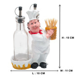 Foodie Chef Figurine Resin Oil & Vinegar Bottles with Toothpick Holder Set (Left)