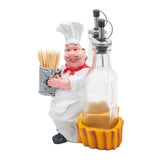 Foodie Chef Figurine Resin Oil & Vinegar Bottles with Toothpick Holder Set (Right)