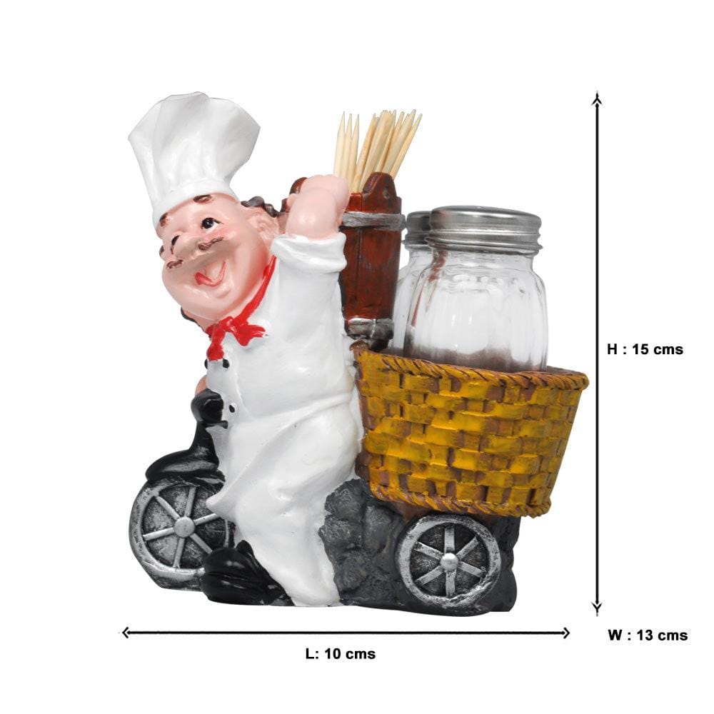 Foodie Chef Figurine Resin Salt & Pepper Shakers with Toothpick Holder Holder on Bicycle Set