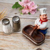 Foodie Chef Figurine Resin Salt & Pepper Shakers on Pull Cart Basket Set
