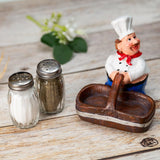 Foodie Chef Figurine Resin Salt & Pepper Shakers on Pull Cart Basket Set