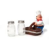 Foodie Chef Figurine Resin Salt & Pepper Shakers on Pull Cart Basket Set