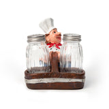 Foodie Chef Figurine Resin Salt & Pepper Shakers on Pull Cart Basket Set