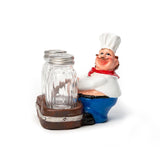 Foodie Chef Figurine Resin Salt & Pepper Shakers on Pull Cart Basket Set
