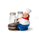 Foodie Chef Figurine Resin Salt & Pepper Shakers on Pull Cart Basket Set