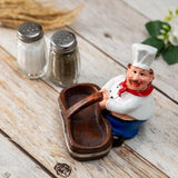 Foodie Chef Figurine Resin Salt & Pepper Shakers on Pull Cart Basket Set