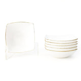 26 Piece Royal Curvy Square Opal White with Gold Lining Dinner Set