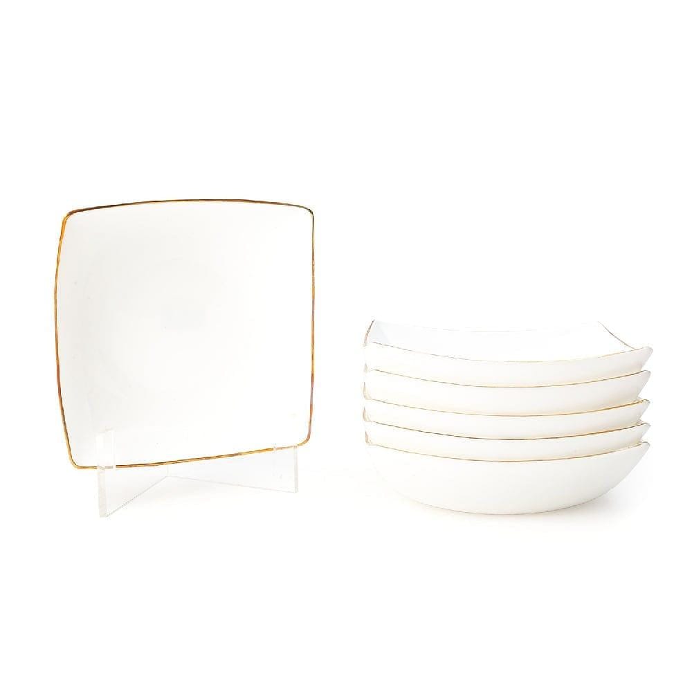 26 Piece Royal Curvy Square Opal White with Gold Lining Dinner Set