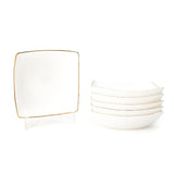 26 Piece Royal Curvy Square Opal White with Gold Lining Dinner Set