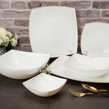 26 Piece Royal Curvy Square Opal White with Gold Lining Dinner Set