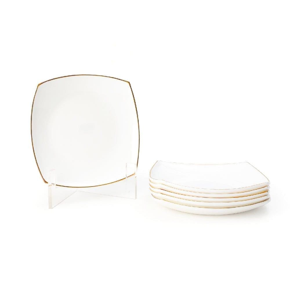 26 Piece Royal Curvy Square Opal White with Gold Lining Dinner Set