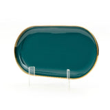 Urbane Select 11.5 Inch Bone China Oval Plate (Green Emerald with Gold Lining)