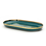 Urbane Select 11.5 Inch Bone China Oval Plate (Green Emerald with Gold Lining)