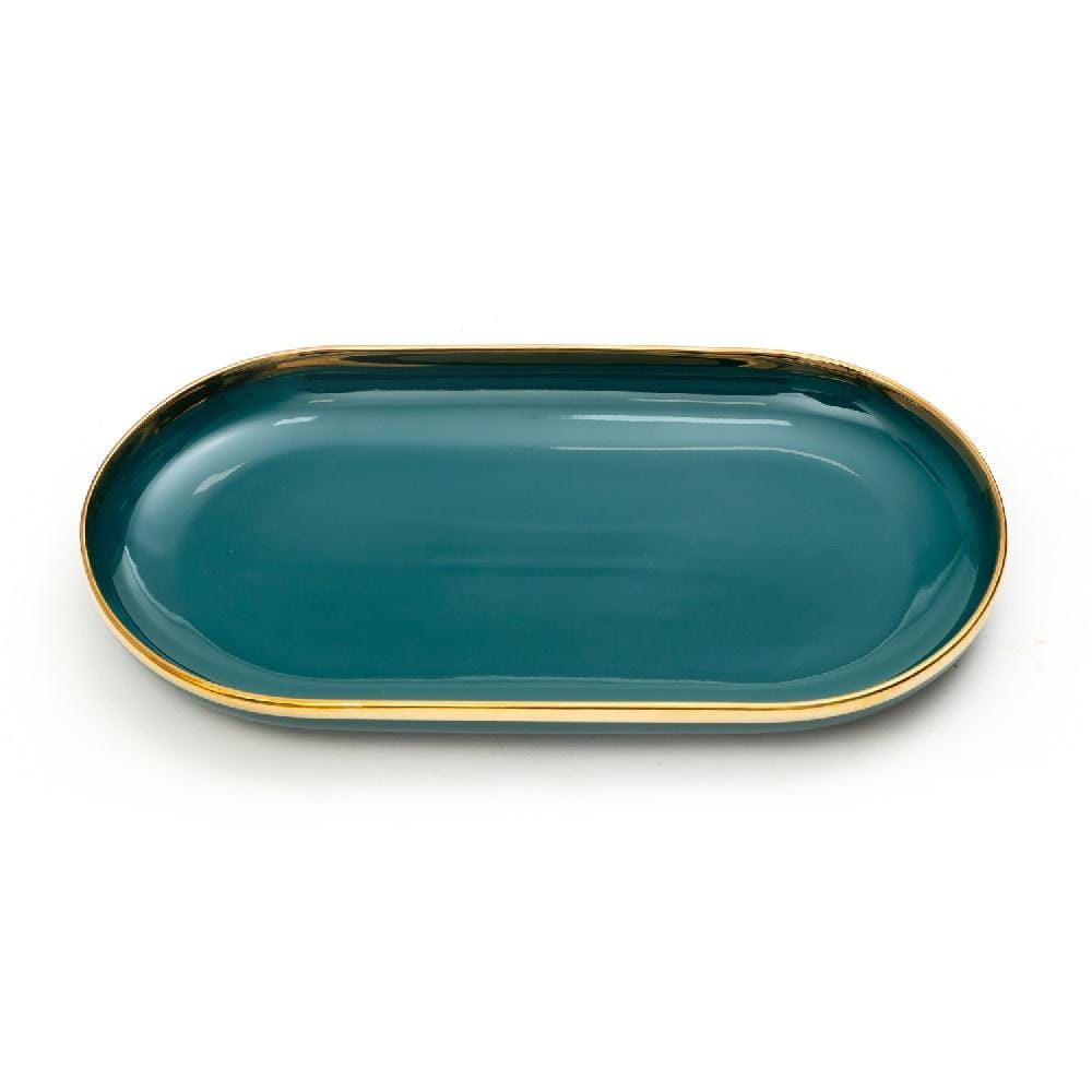 Urbane Select 11.5 Inch Bone China Oval Plate (Green Emerald with Gold Lining)