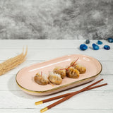 Urbane Select 11.5 Inch Bone China Oval Plate (Glossy Baby Pink with Gold Lining)