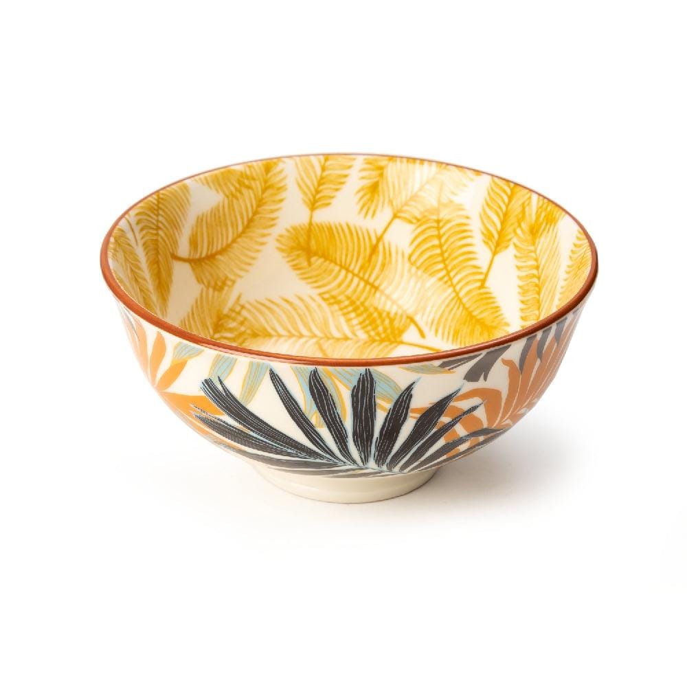 Colorful Palm Leaf Designed Ceramic Serving Bowls (6 Inch - 550 ml) (Pack of 2)