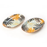 Colorful Palm Leaf 9.5 Inch Ceramic Oval Plates (Pack of 2)