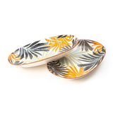 Colorful Palm Leaf 9.5 Inch Ceramic Oval Plates (Pack of 2)