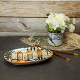 Colorful Palm Leaf 9.5 Inch Ceramic Oval Plates (Pack of 2)