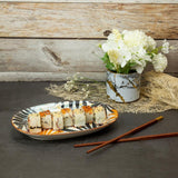 Colorful Palm Leaf 9.5 Inch Ceramic Oval Plates (Pack of 2)