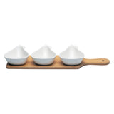 3 Pear Shaped Ceramic Bowls Serving Platter with Wooden Tray Set