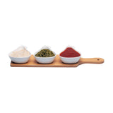 3 Pear Shaped Ceramic Bowls Serving Platter with Wooden Tray Set