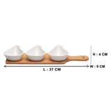 3 Pear Shaped Ceramic Bowls Serving Platter with Wooden Tray Set