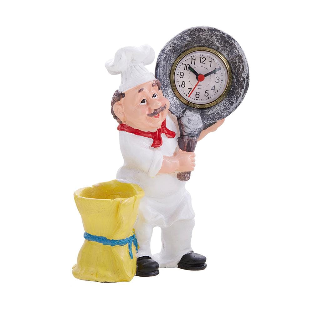 Foodie Chef Figurine Resin Pen Holder with Clock Set (Yellow)