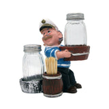 Nautical Sailor Figurine Resin Salt & Pepper Shakers with Toothpick Holder Set (White in Blue Shirt) (Pail)