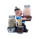 Nautical Sailor Figurine Resin Salt & Pepper Shakers with Toothpick Holder Set (White in Blue Shirt) (Pail)