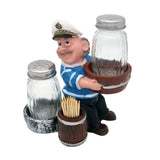 Nautical Sailor Figurine Resin Salt & Pepper Shakers with Toothpick Holder Set (White in Blue Shirt) (Pail)