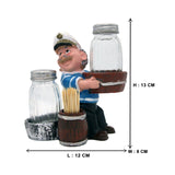 Nautical Sailor Figurine Resin Salt & Pepper Shakers with Toothpick Holder Set (White in Blue Shirt) (Pail)