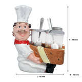 Foodie Chef Figurine Resin Holder Boat with 2 Glass Condiment Jars & 1 Shaker Bottle Set (Left Facing)