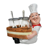 Foodie Chef Figurine Resin Holder Boat with 2 Pickle Jars & 1 Shaker Bottle Set (Right Facing)