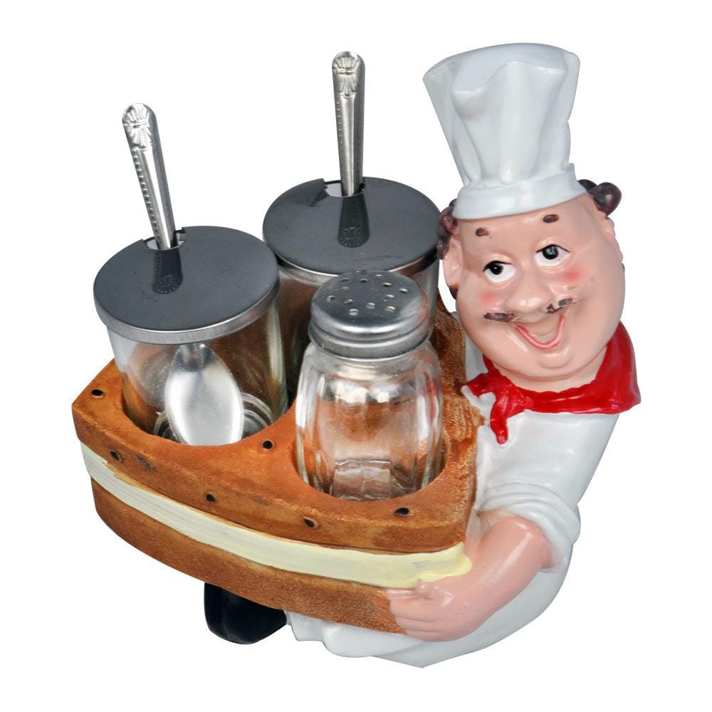 Foodie Chef Figurine Resin Holder Boat with 2 Pickle Jars & 1 Shaker Bottle Set (Right Facing)