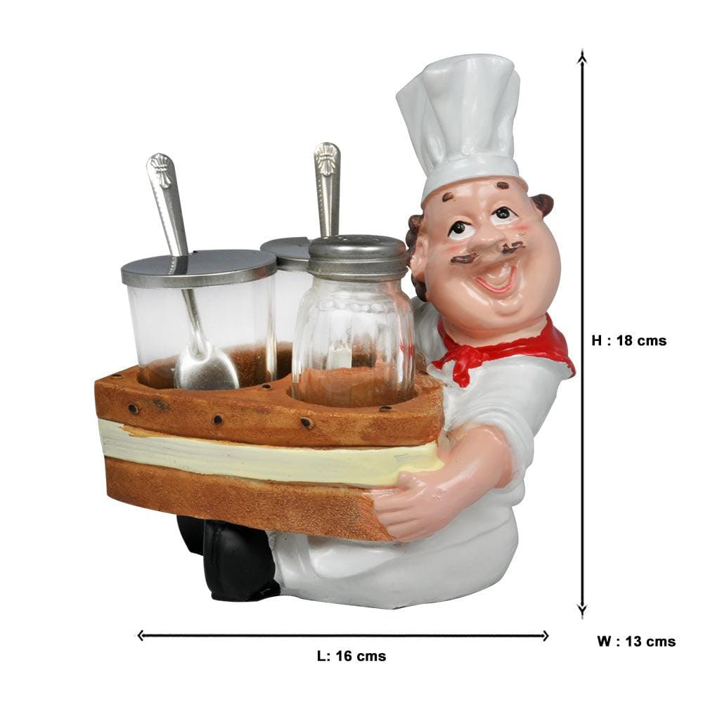Foodie Chef Figurine Resin Holder Boat with 2 Pickle Jars & 1 Shaker Bottle Set (Right Facing)