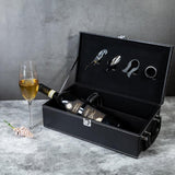 Classy Black 4 Piece Wine Accessory Set in Double Layer Leather Gift Box