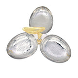 3 Compartments Serving Platter with Golden Plated Handle (White Metal & Stainless Steel)