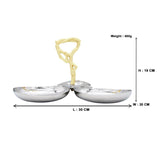 3 Compartments Serving Platter with Golden Plated Handle (White Metal & Stainless Steel)