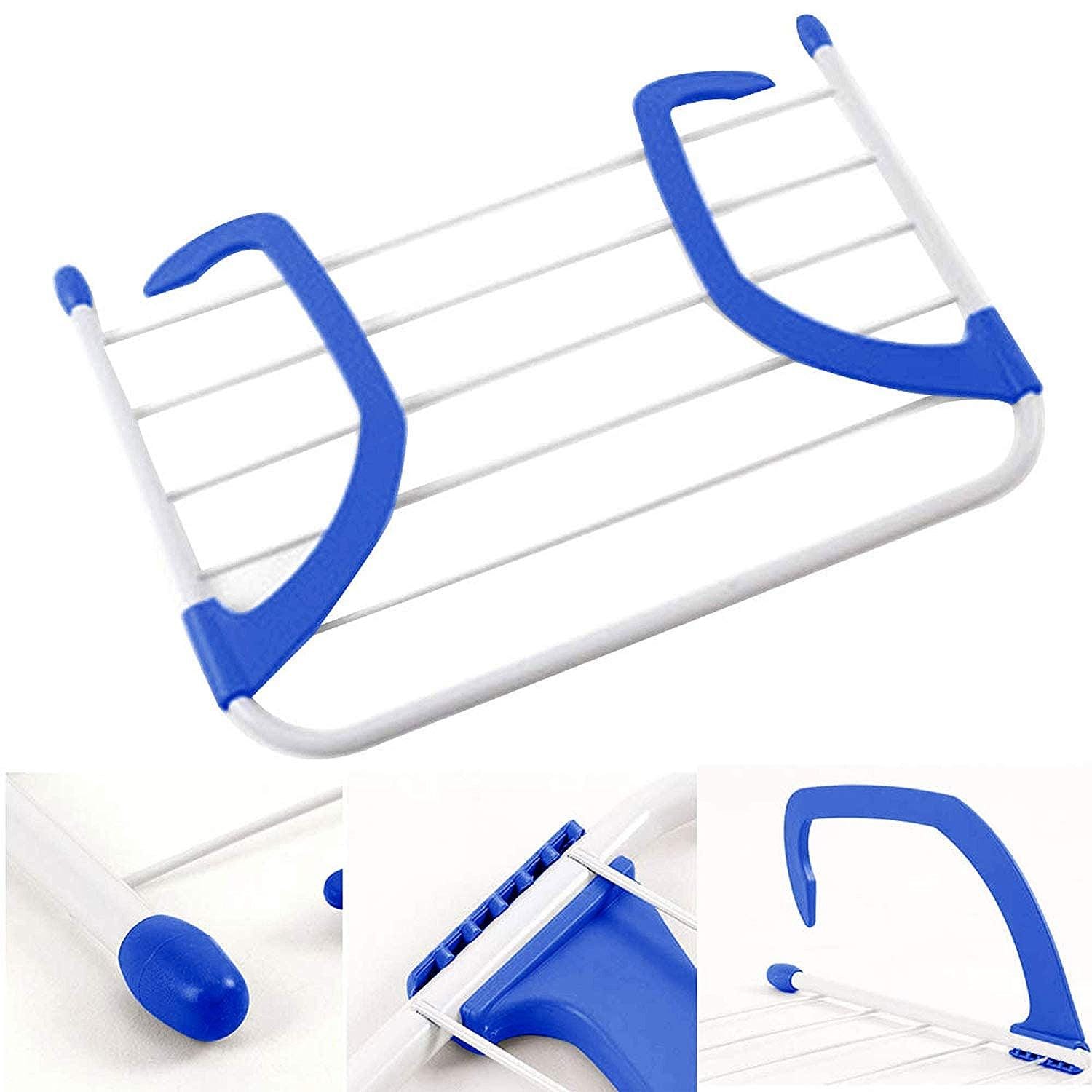 Portable Folding Metal Clothes Drying Rack with 5 Clothes Line (Blue) (3 Kilo Capacity)
