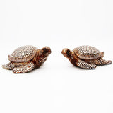 Decorative Pair of Auspicious Turtles (Antique Wood Brown with Silver Sparkles) Showpiece