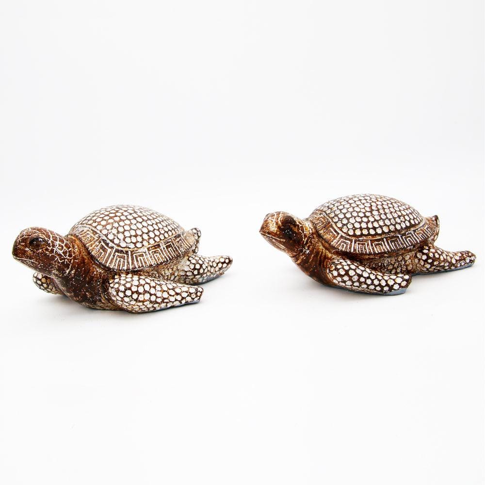 Decorative Pair of Auspicious Turtles (Antique Wood Brown with Silver Sparkles) Showpiece