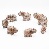 Decorative Set of 7 Elephants in Parade (Antique Wood Brown with Silver Sparkles) Showpiece