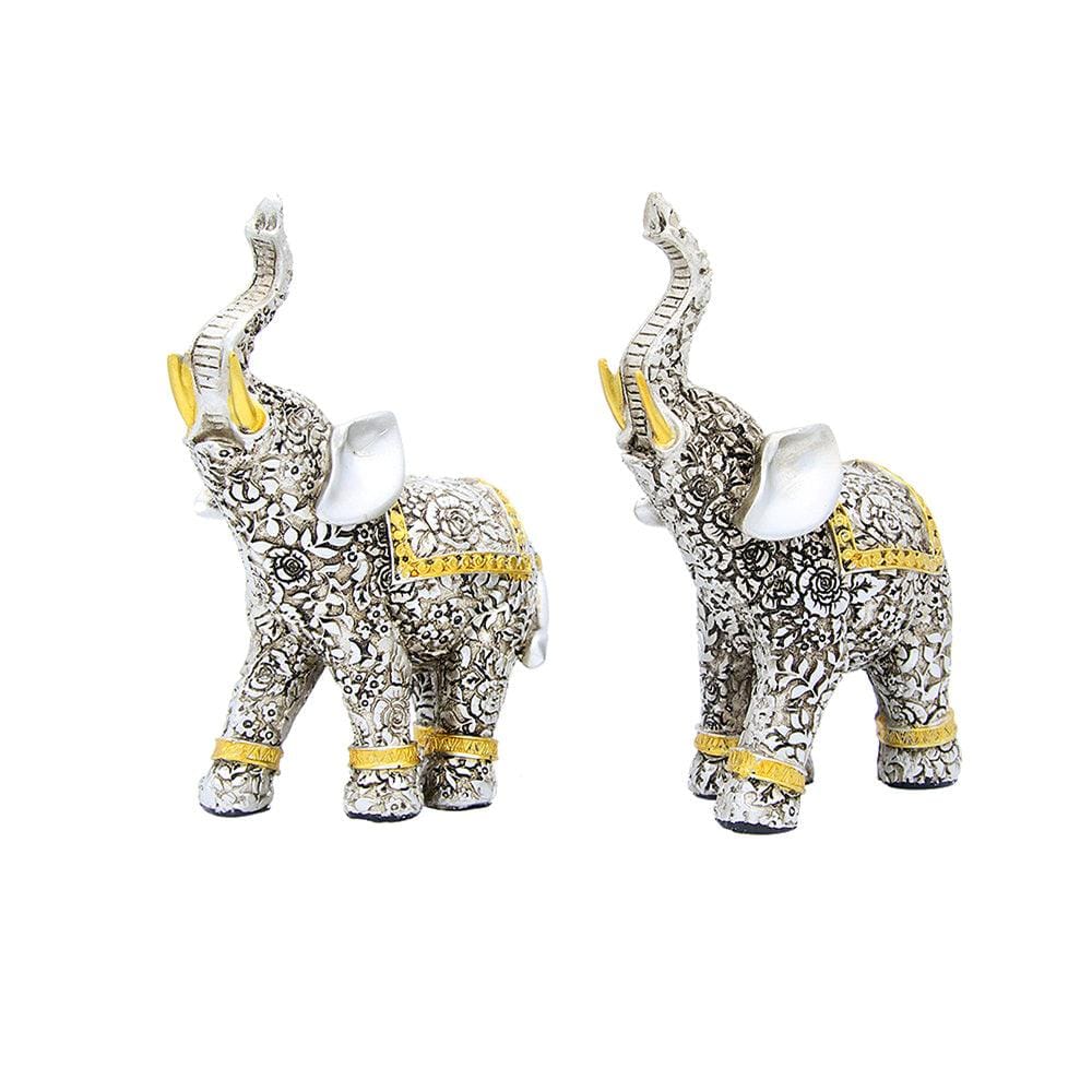 Decorative Pair of Royal Salute Elephants (Antique Silver) Showpiece