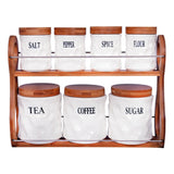 White Ceramic Pyramid 7 Jars and Wooden Tray Set